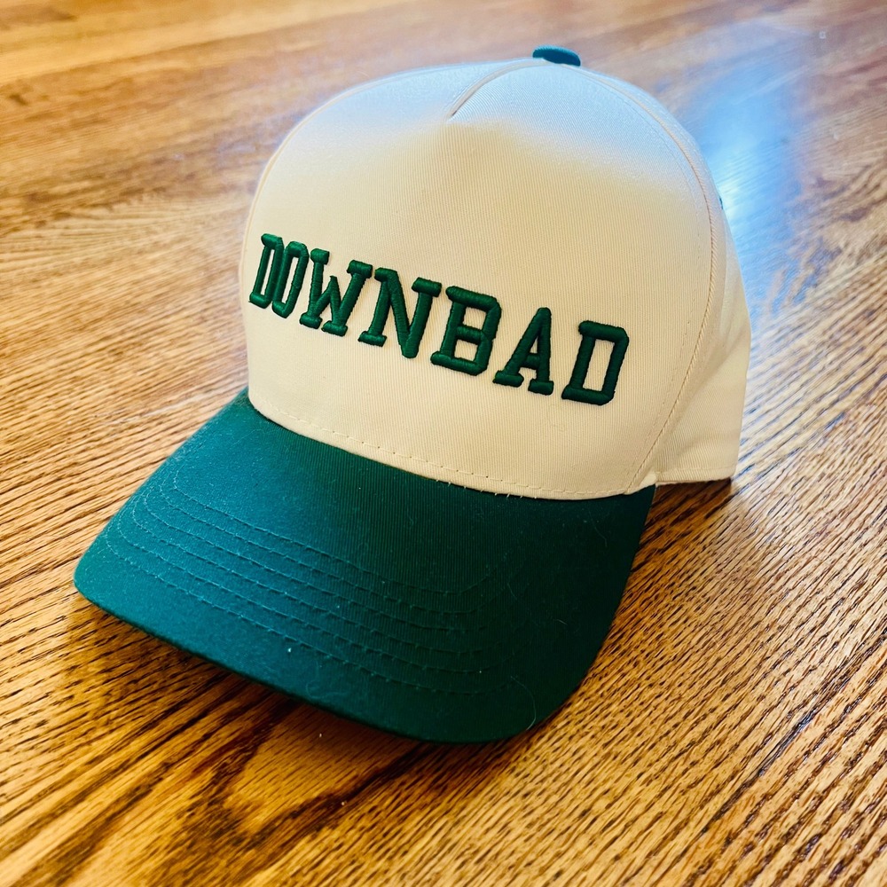 Snapback Hat Unisex OS Cream & Green "Downbad" Embroidered Trucker Cap - Picture 8 of 8